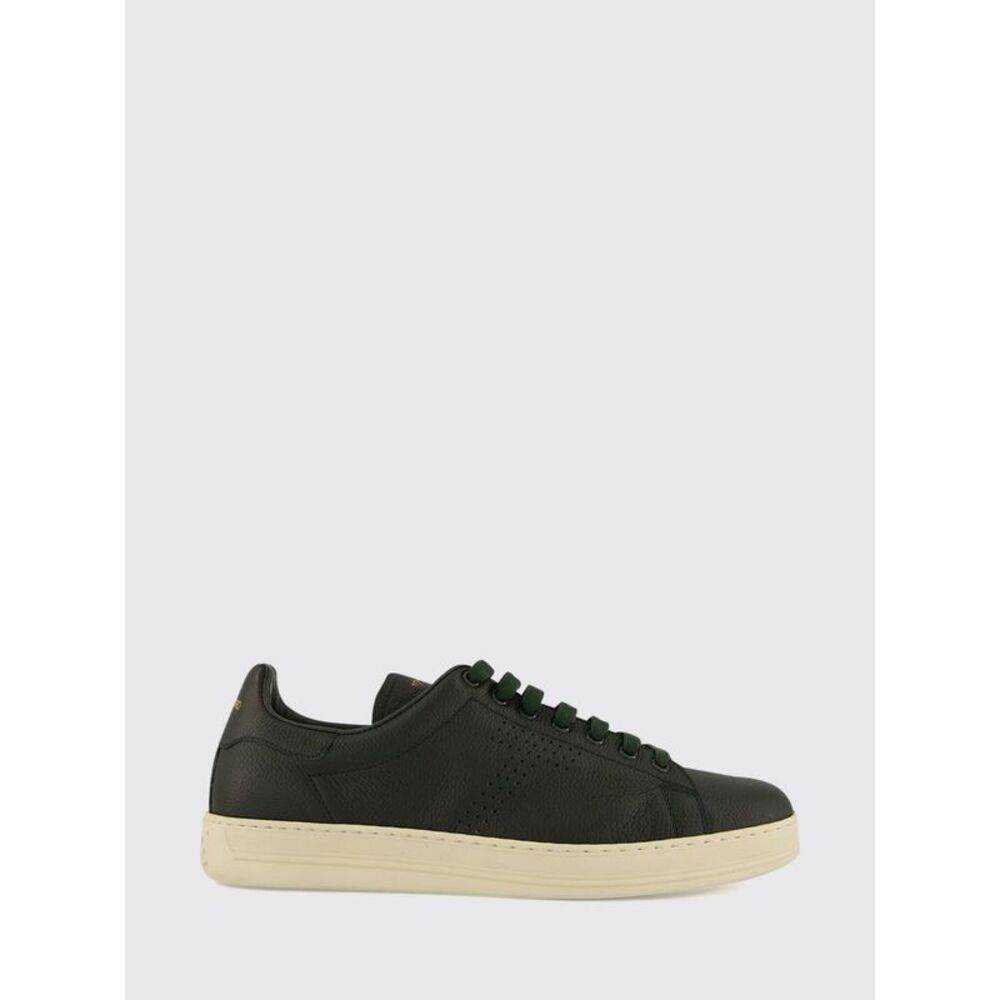 Tom Ford Men Tom Ford Grained Leather Low Top Sneakers With Perforated Monogram